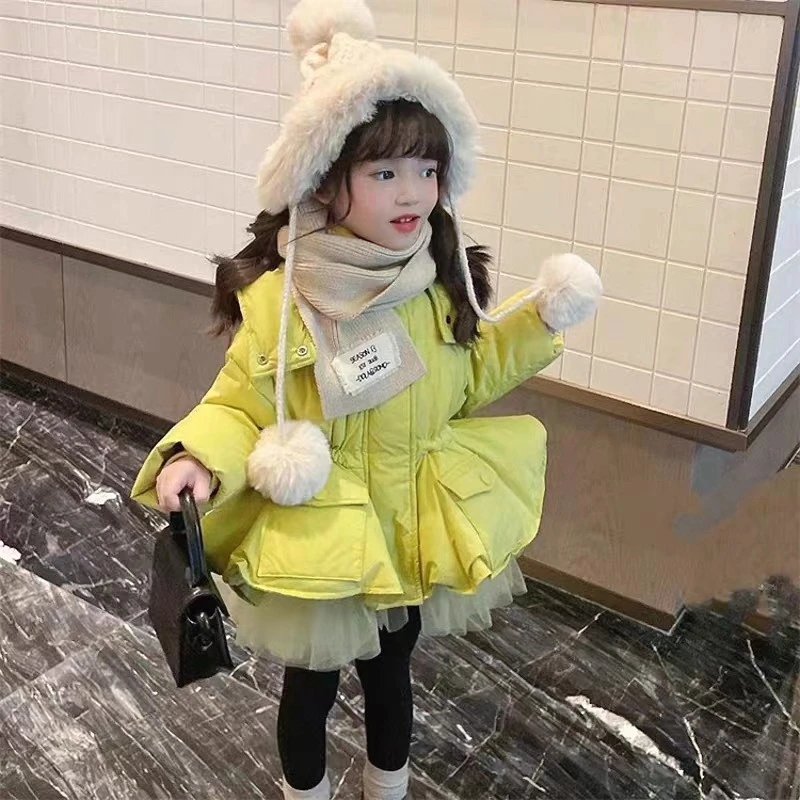 巴拉开门红女童羽绒服冬装新款洋气儿童秋冬网纱公主女孩白鸭绒保