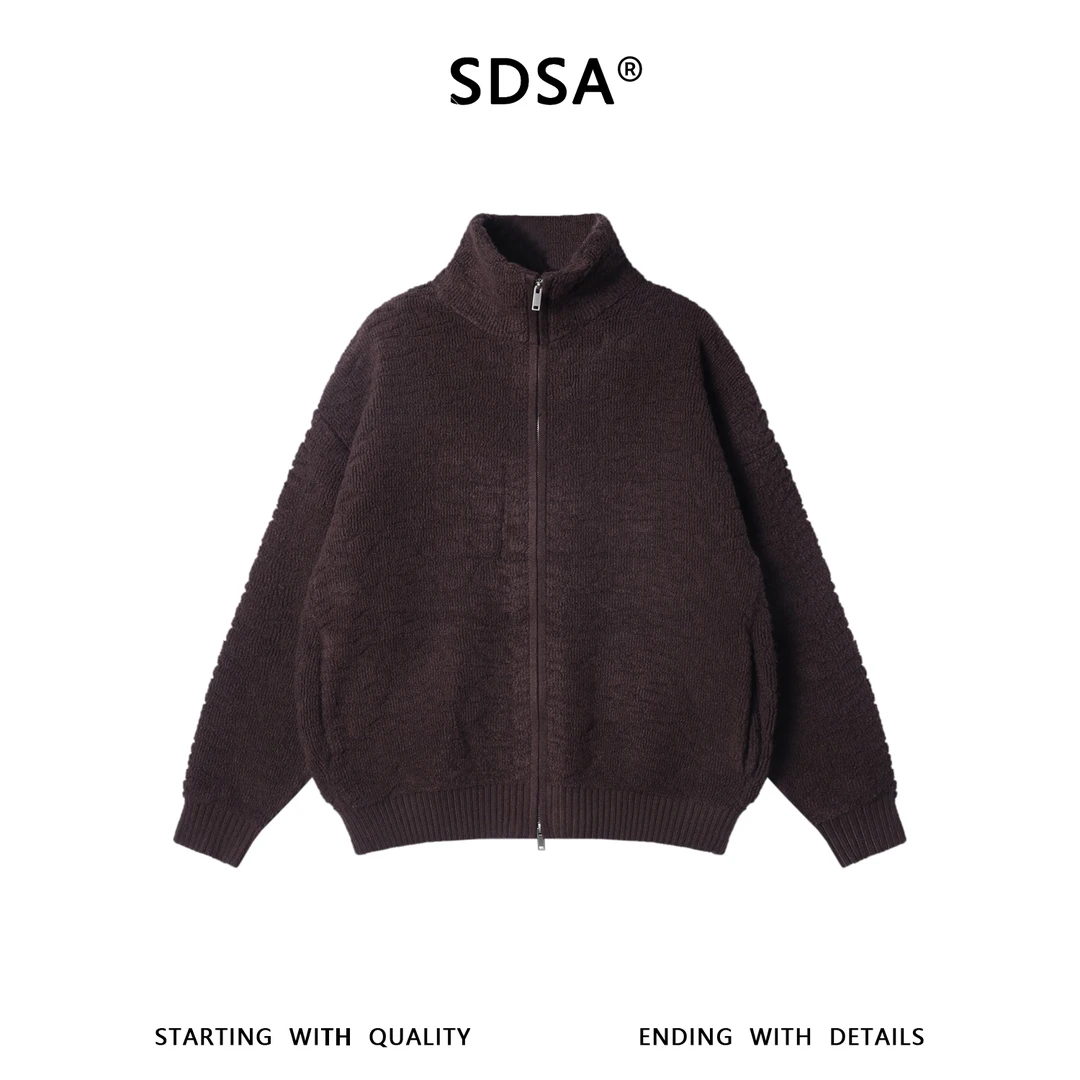 SDSA男士秋冬新款痞帅男装美式复古拉链立领针织开衫毛衣外套百搭