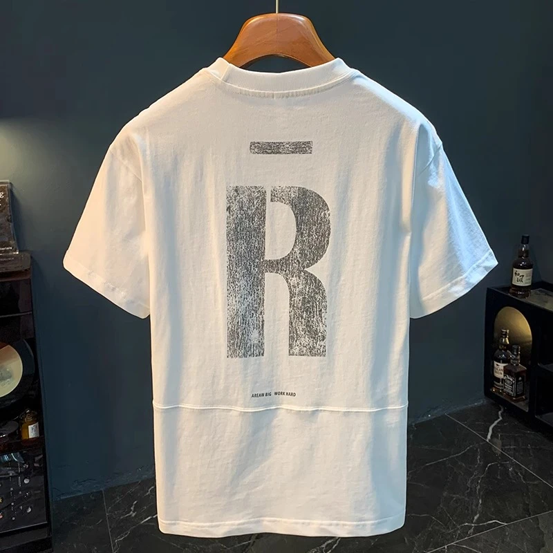 U&PURA高端男款短袖t恤夏季新款圆领宽松印花休闲上衣落肩半袖T恤