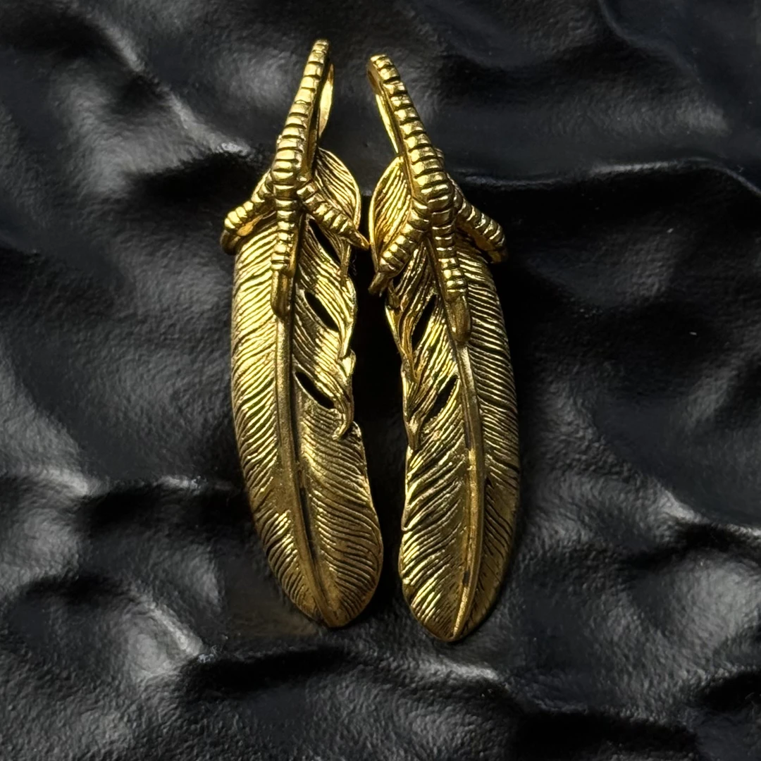 足金描黑大羽毛 吊坠 01（多样性发其一）尺寸16X60