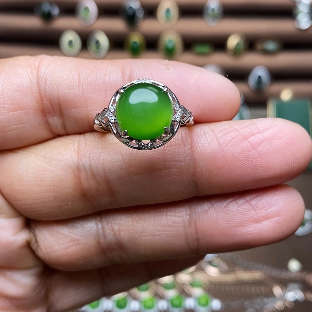 吊坠(不含链)银S925镶嵌和田玉（碧玉）戒指