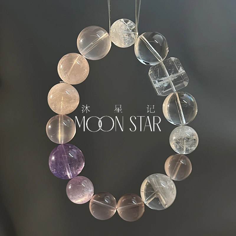 【千禧】白水六芒星光粉晶幽灵配白幽方糖