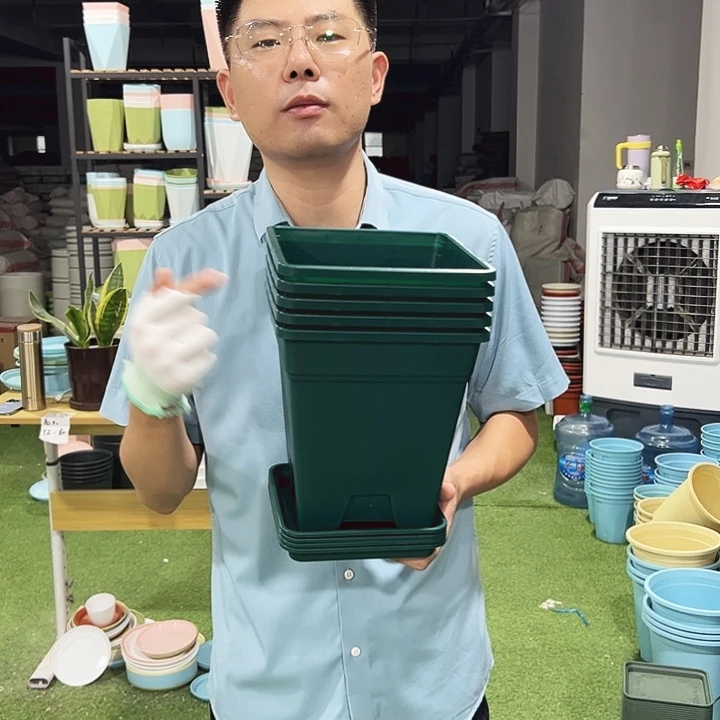 正品方盆口20高22墨绿5只带托