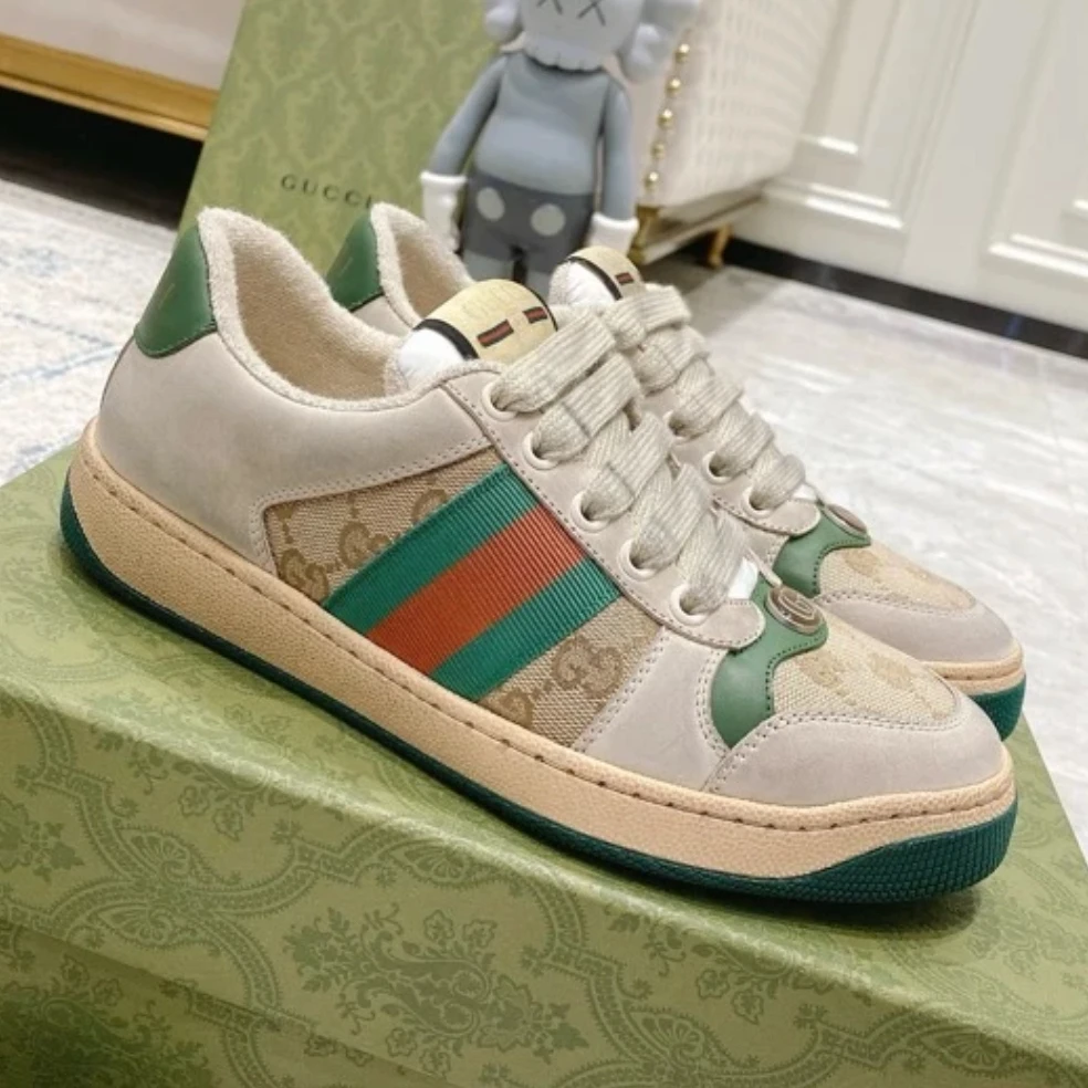 未使用 GUCCI/古驰 全新女款 绿色满印老花时尚珐琅脏脏鞋 多尺码