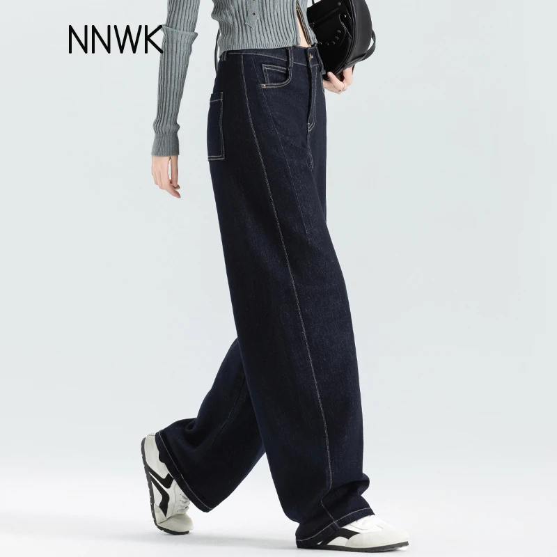 丹宁蓝牛仔裤女男友裤2025春秋新款宽松休闲弯刀裤阔腿裤老爹裤子