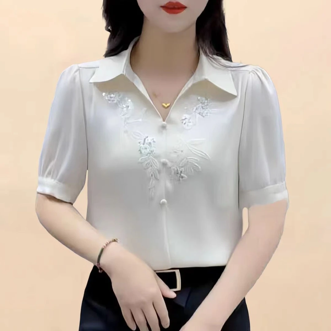 设计刺绣国风衬衫夏季新款时尚气质显瘦百搭短袖时尚依涵衣橱
