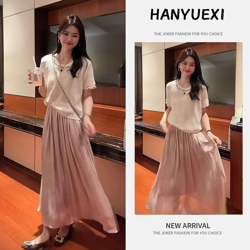 今年流行穿搭一整套2025新款钉珠设计针织上衣温柔舒适半身裙套装