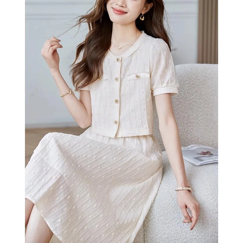 法式小香风上衣半身裙两件套女夏季2025夏装新款气质名媛风套装裙