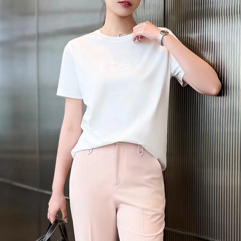 正肩紧身短袖圆领t恤小个子短款绝美上衣女2024新款爆款减龄8958