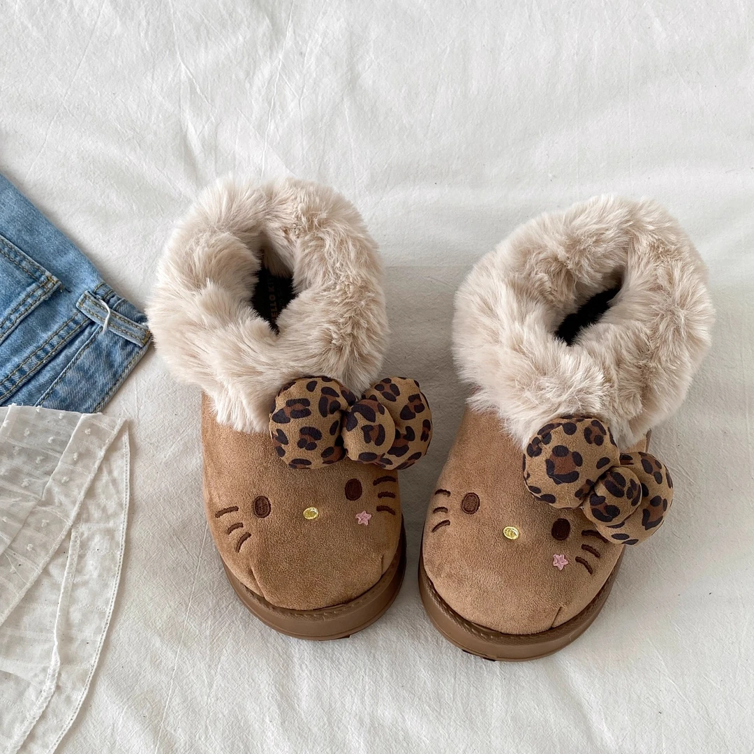 棉拖鞋女士冬季2025新款可爱凯蒂猫外穿厚底室内家居保暖毛绒棉拖