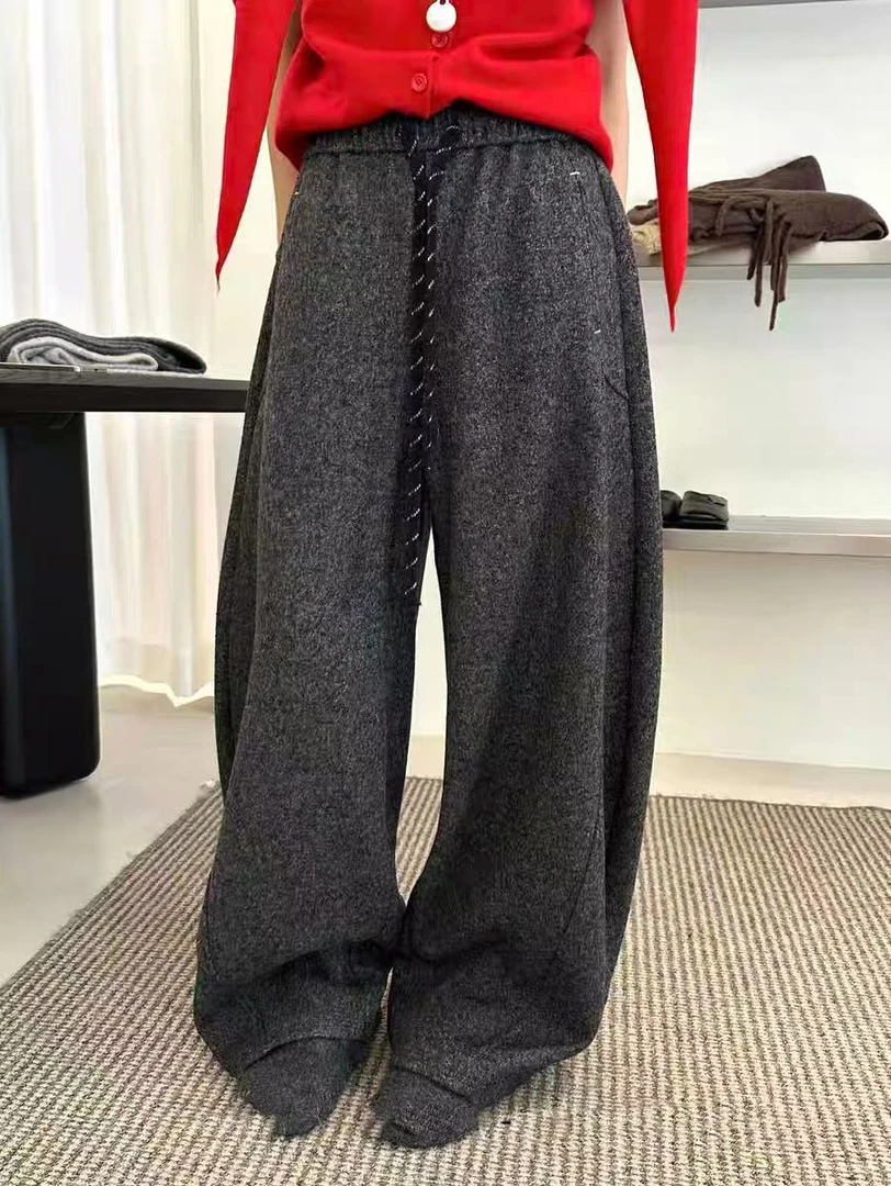 DJJ#917#加绒松紧腰直筒拖地裤 FL