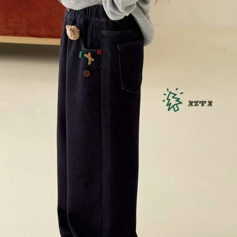 7208童装直筒加绒牛仔裤