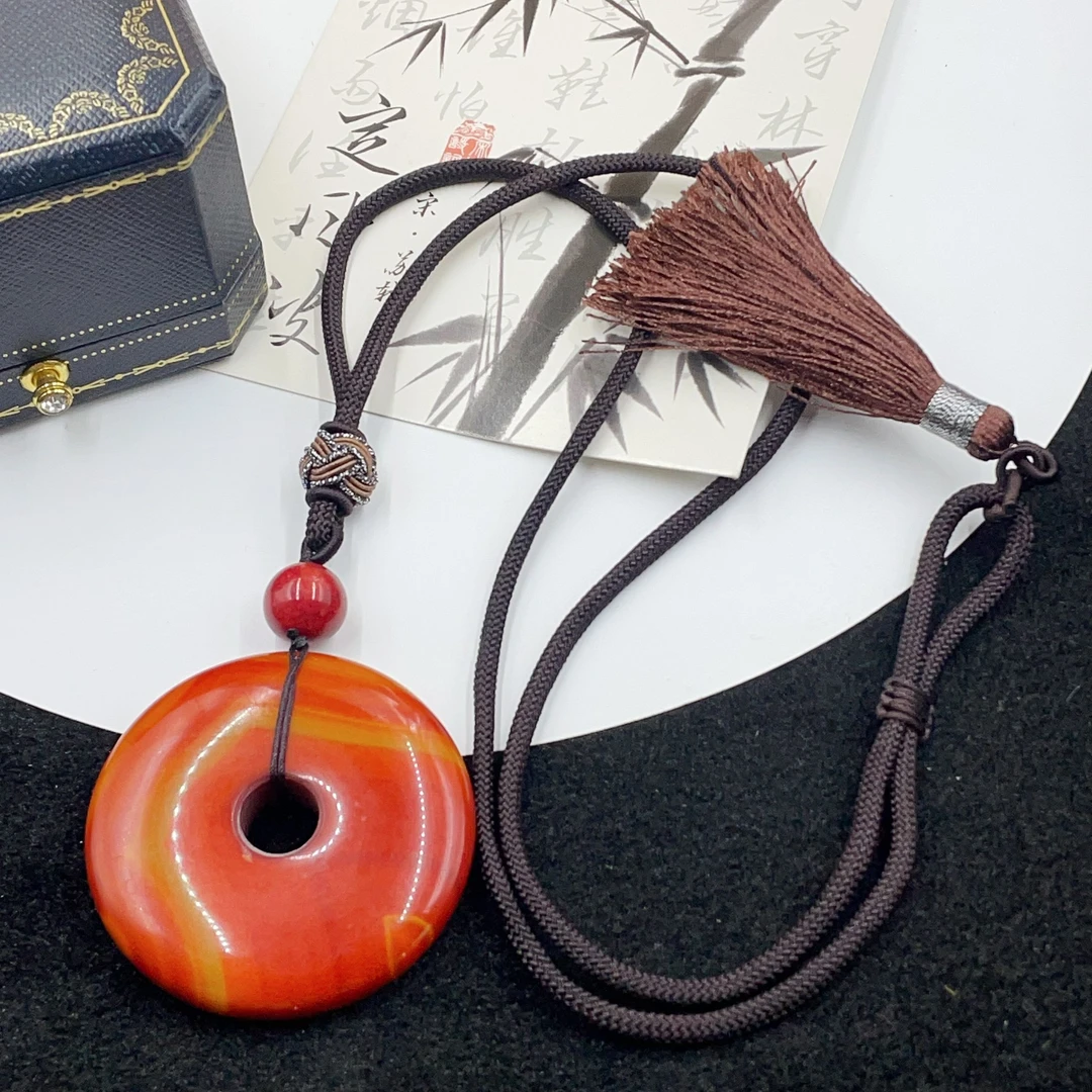 3878  赤霞蛇纹玉  平安扣吊坠带绳多样性发货