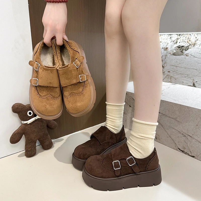 厚底增高6.5cm加绒2025新款保暖乐福皮带扣丑萌保暖勃肯鞋