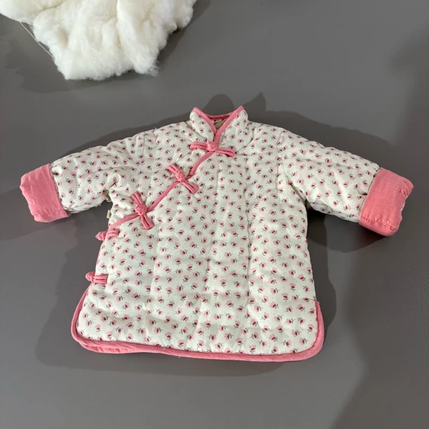 儿童手工棉花棉衣宝宝厚款冬季碎花棉服上衣女孩