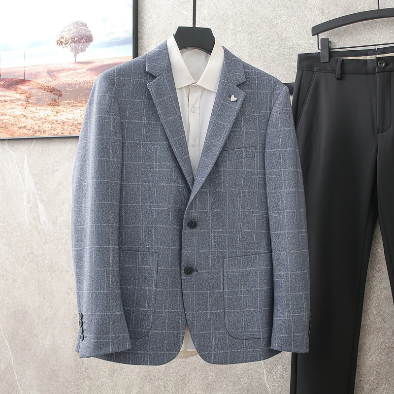 气质格纹品牌撤柜男装剪标西服男款春秋休闲男士单西外套单件上衣