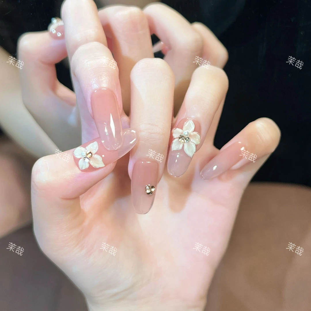 茉哉皮皮【奶醇花瓣】纯手工定制拆卸穿戴甲A4048
