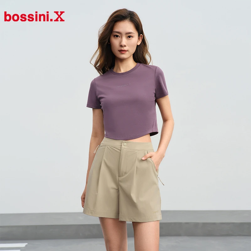 Bossini/堡狮龙2025春夏新款修身显瘦透气运动短款T恤女