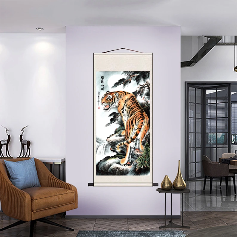 《上山虎雄霸山川》装饰画入户玄关客厅办公室壁画国画挂画挂轴字画