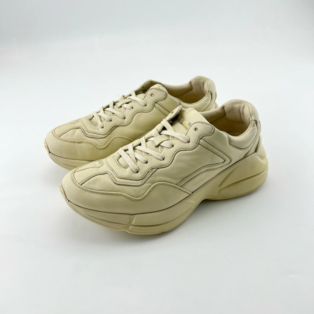 95新 GUCCI/古驰 41码/米白色皮革做旧厚底老爹鞋/13890618