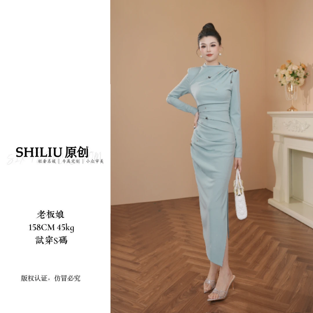 【十六定制】显瘦气质名媛法式秋冬女神范连衣裙31019