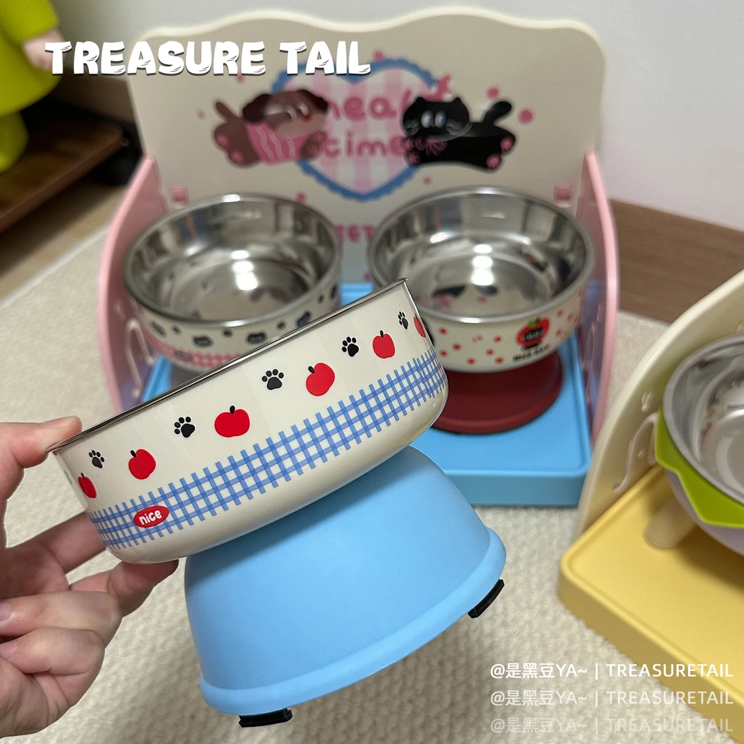 Treasure Tail 不锈钢猫碗狗碗宠物碗猫咪饭碗喝水碗高脚防打翻碗