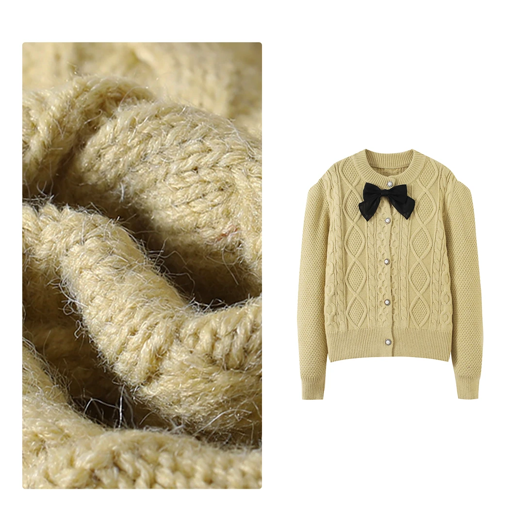 门店32&9！蝴蝶结毛衣」泡泡袖气质小香单排扣针织上衣女 H01050