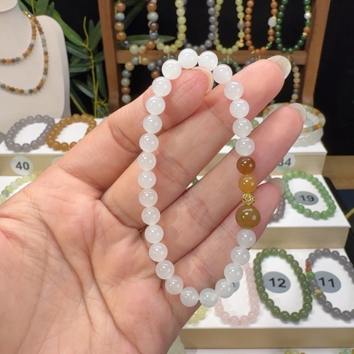 和田玉未镶嵌手串卡6白玉设计款