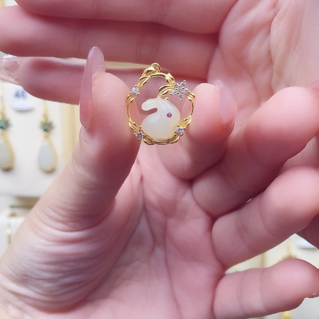 和田玉银S925镀金镶嵌颈饰