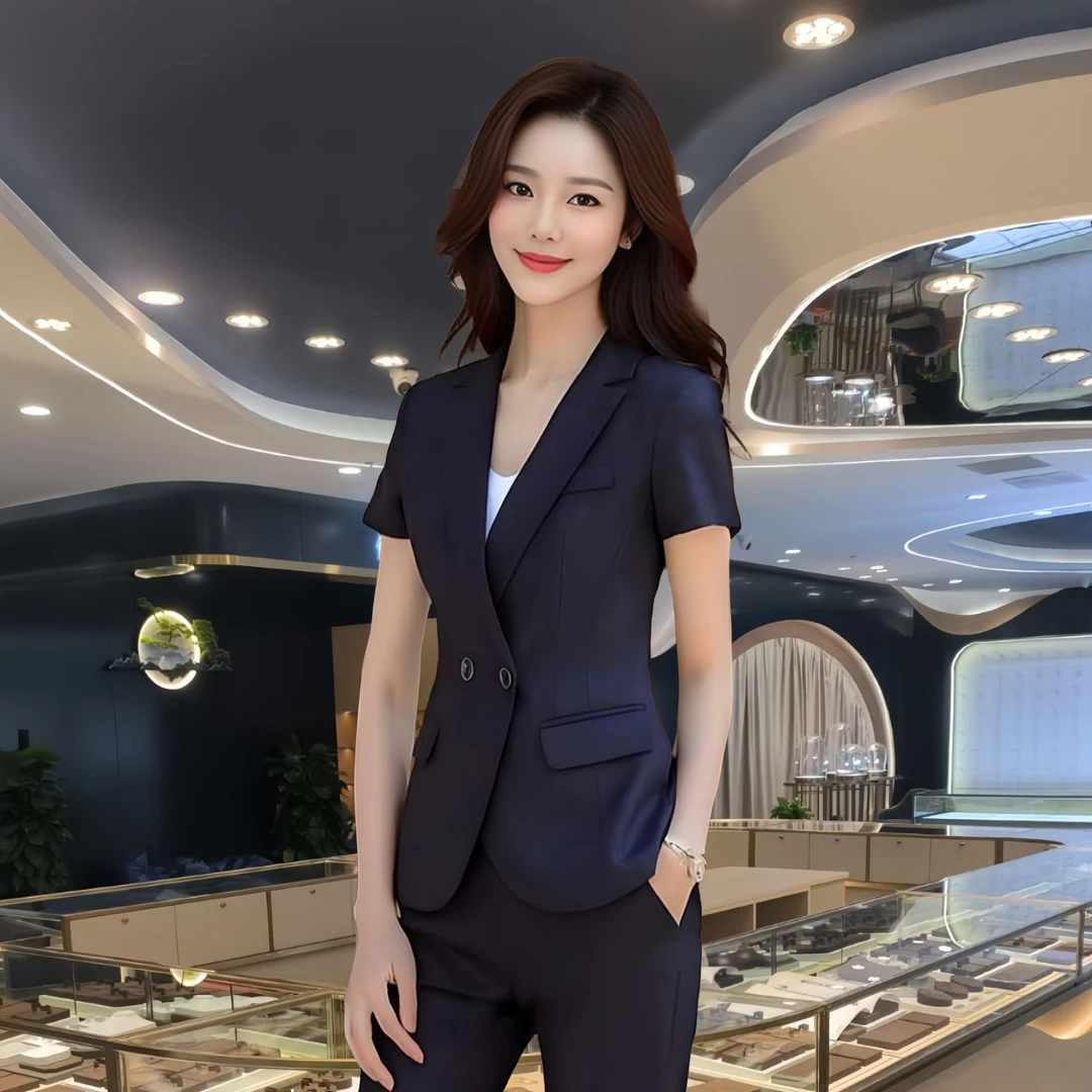 职业修身小西装外套夏季短袖薄款商务正装女神范酒店前台职业装