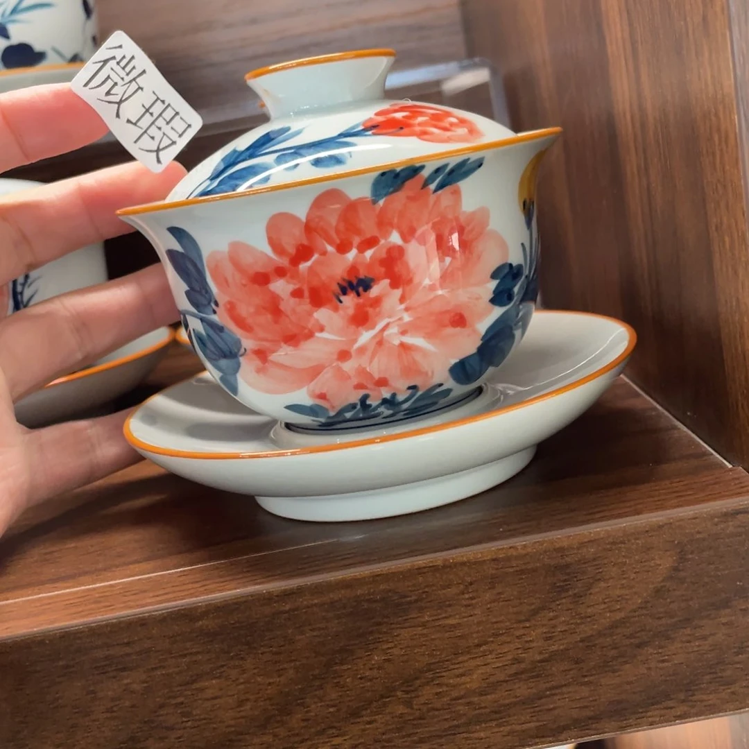 釉下手绘茶具微瑕