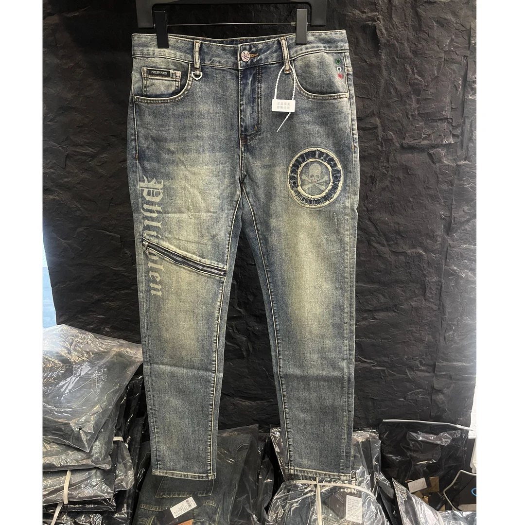 欧货男士潮流百塔拉链设计修身重工直筒牛仔裤休闲裤27266