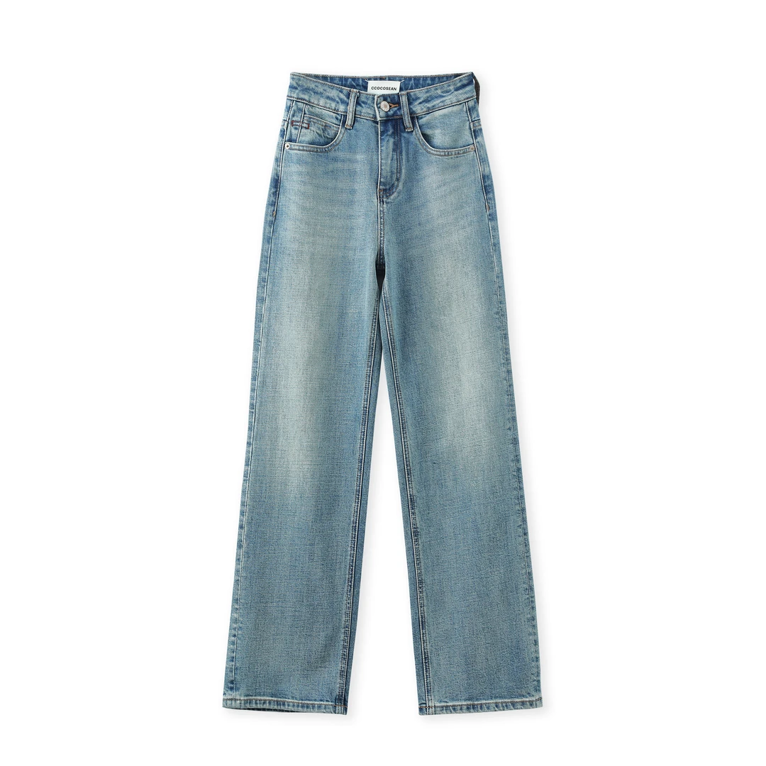 Ccocosean 原创设计师四季款小直筒中高腰牛仔裤18008