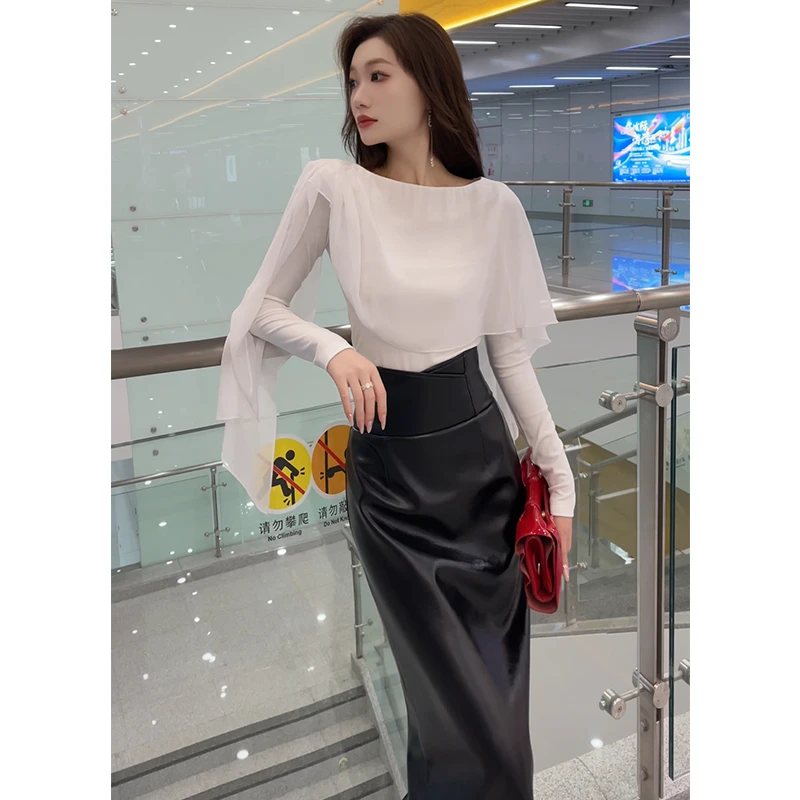 格润雅2025年气质显瘦拼接假两件针织上衣设计感高腰包臀半身裙