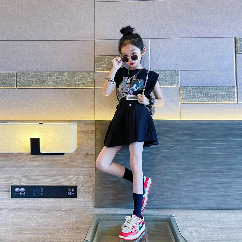 女童装JK套装夏季薄款2025新款女大童炸街夏装洋气6-12岁潮款套装