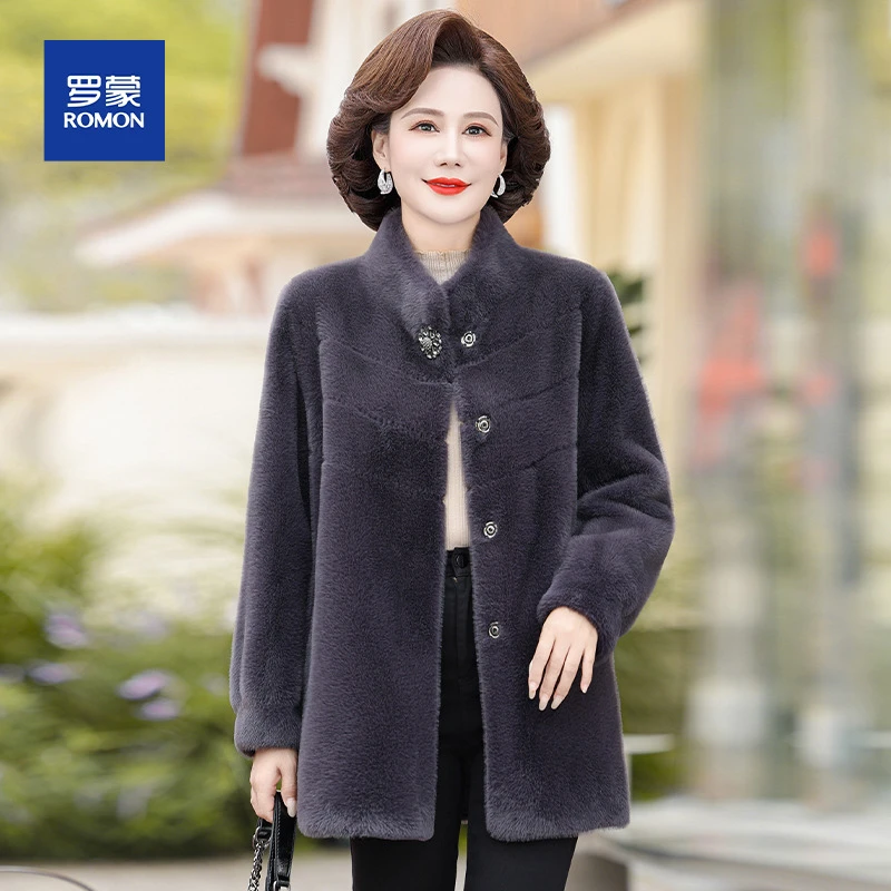 人造皮草 妈妈秋冬装水貂绒外套贵夫人中老年女皮草加厚毛呢大衣