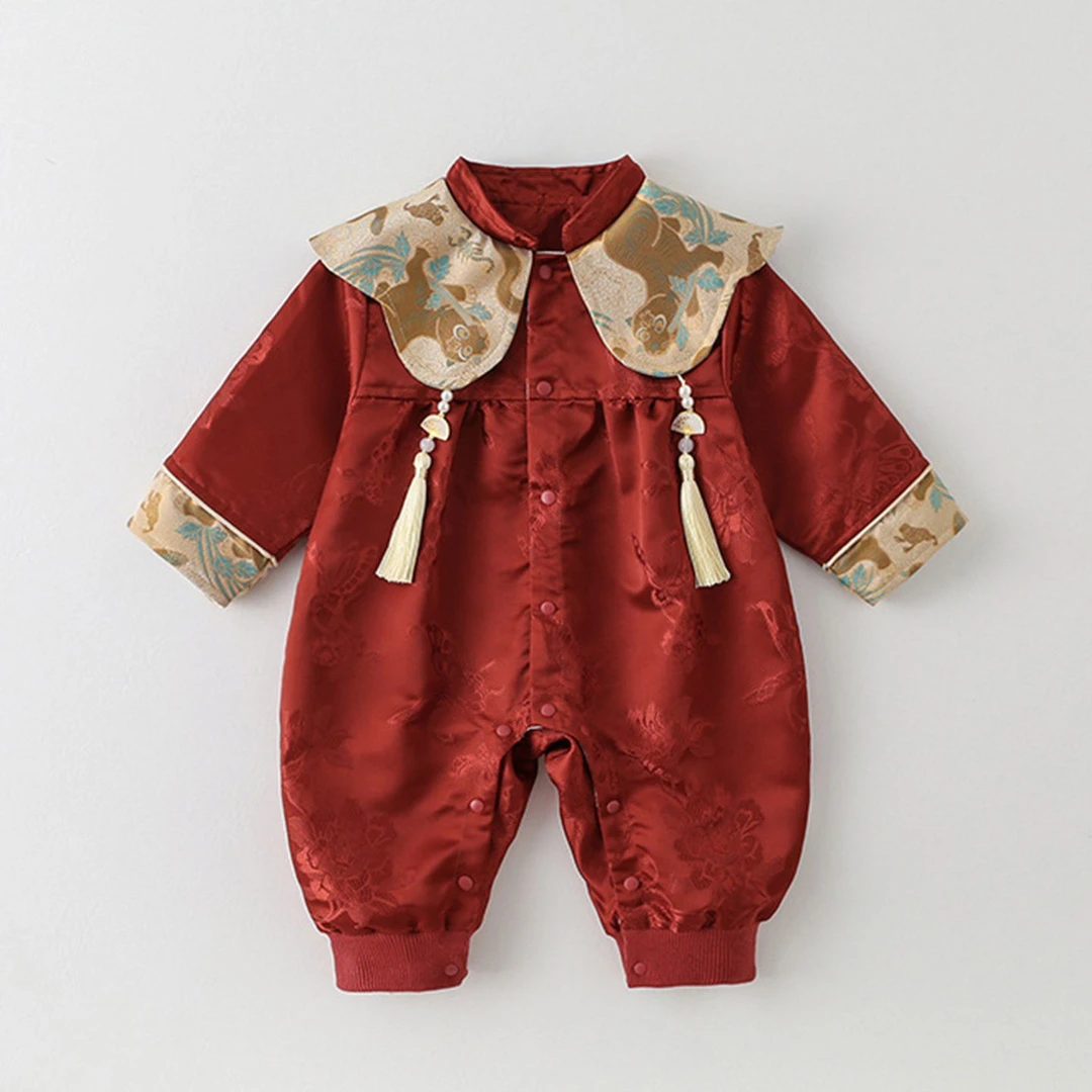秋季新款女宝宝中国风连体衣婴儿衣服新生儿春秋长袖外出哈衣爬服