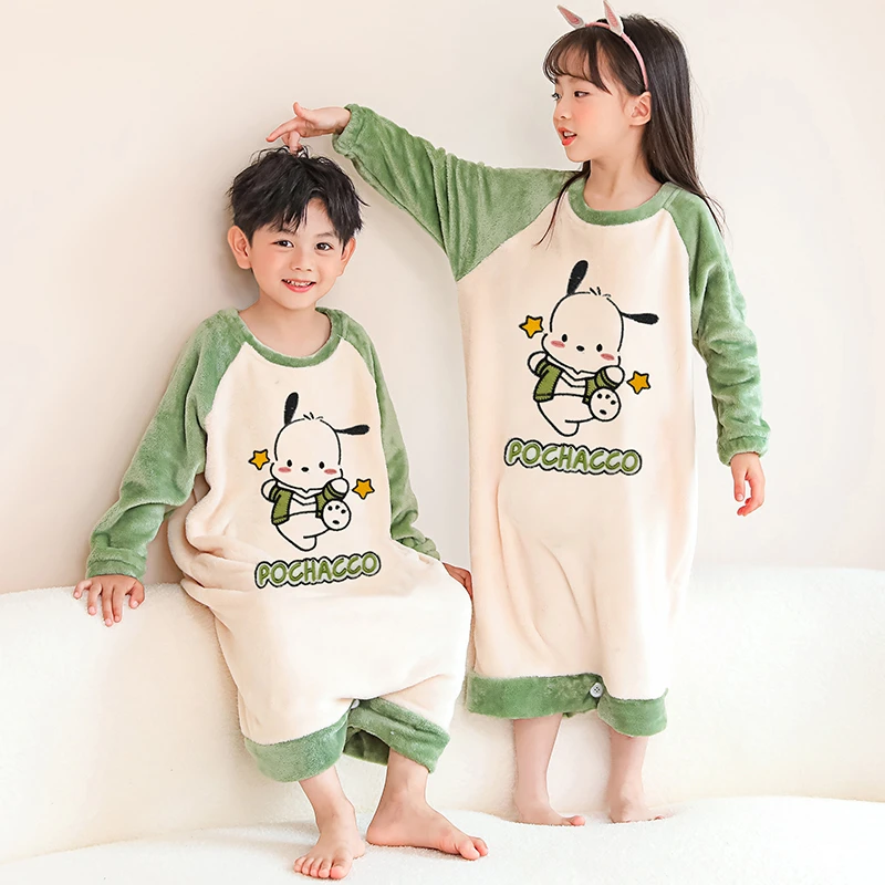 儿童睡衣连体男女童秋冬法兰绒男孩睡袋女宝宝防踢被珊瑚绒家居服