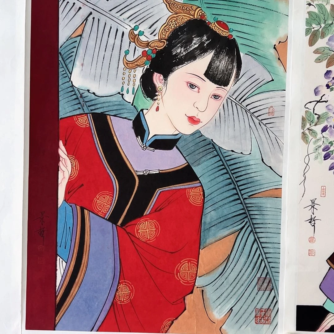 国画对标中国红写意仕女