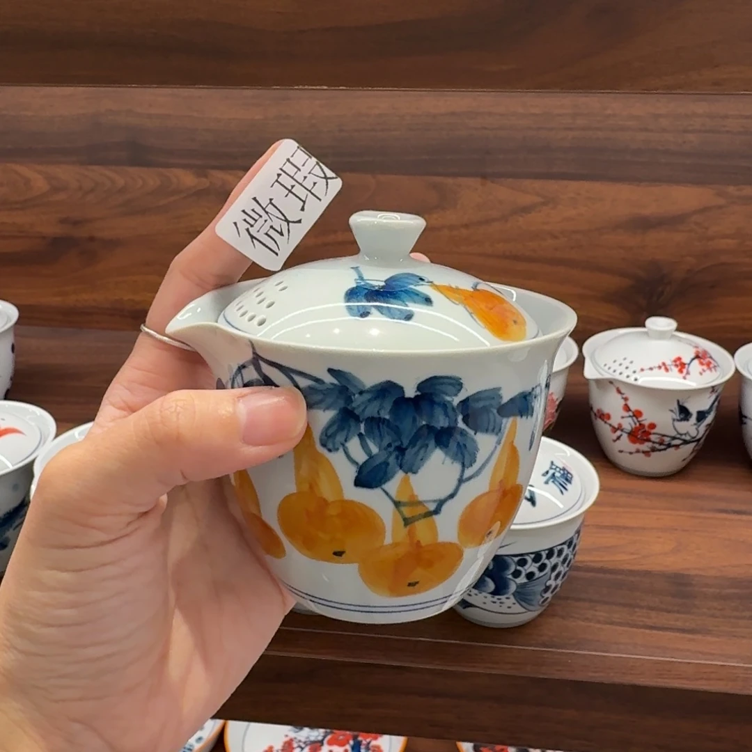 釉下手绘茶具微瑕