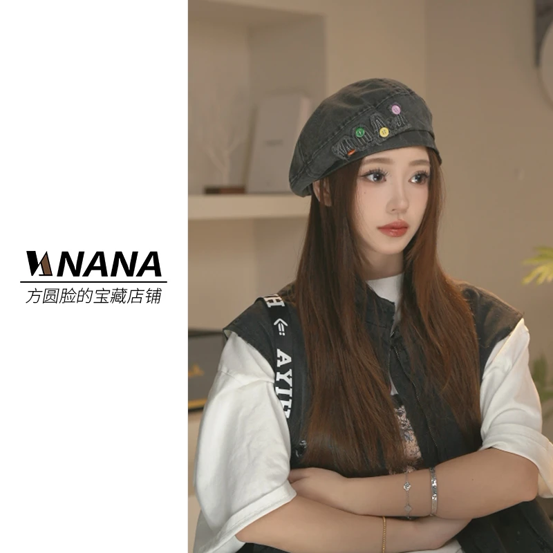 原创  时尚贝雷帽纽扣可爱百搭休闲复古日系显脸小