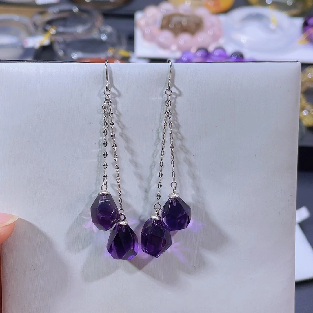 水晶耳饰银S925镶嵌天然紫水晶耳环