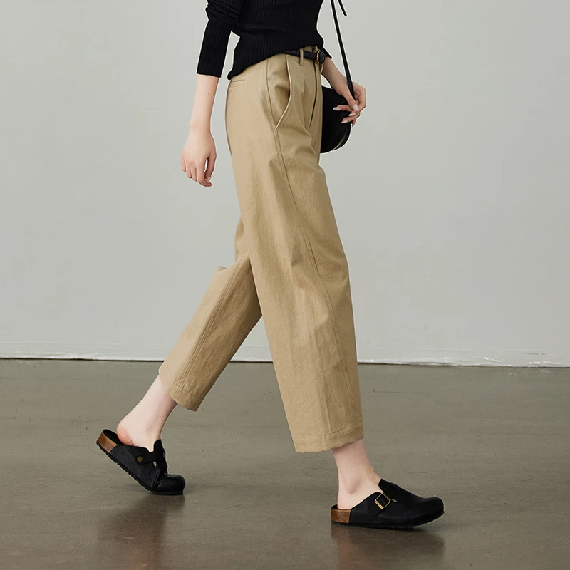 索菲丝尔100%棉镰刀裤休闲哈伦裤女2025春装新款裤子九分裤511072