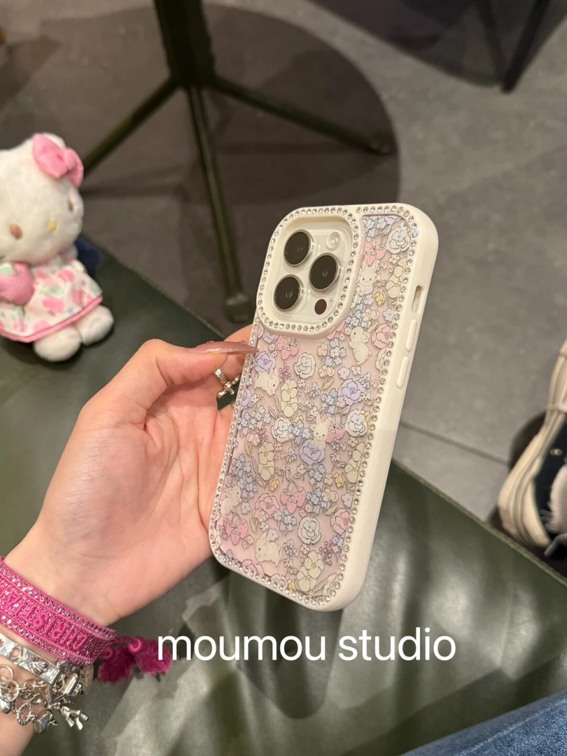 边框钻花和兔兔日系适用iphone16promax苹果15手机壳新款1413少女