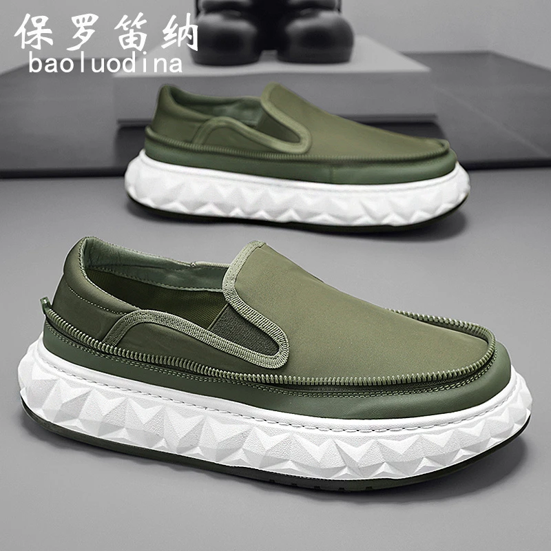 保罗笛纳2025新款男鞋时尚百搭布面宽头透气休闲鞋潮流懒人乐福鞋