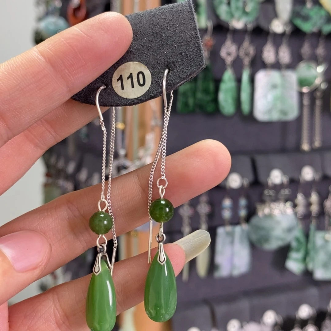 和田玉耳饰银S925镶嵌英**爽X39