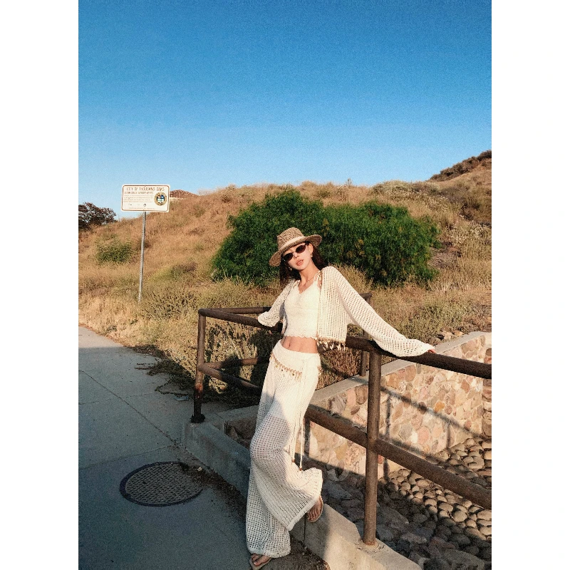 婉君【波西米亚】夏季休闲复古编织镂空阔腿休闲裤 LWJ25B2TZ1897