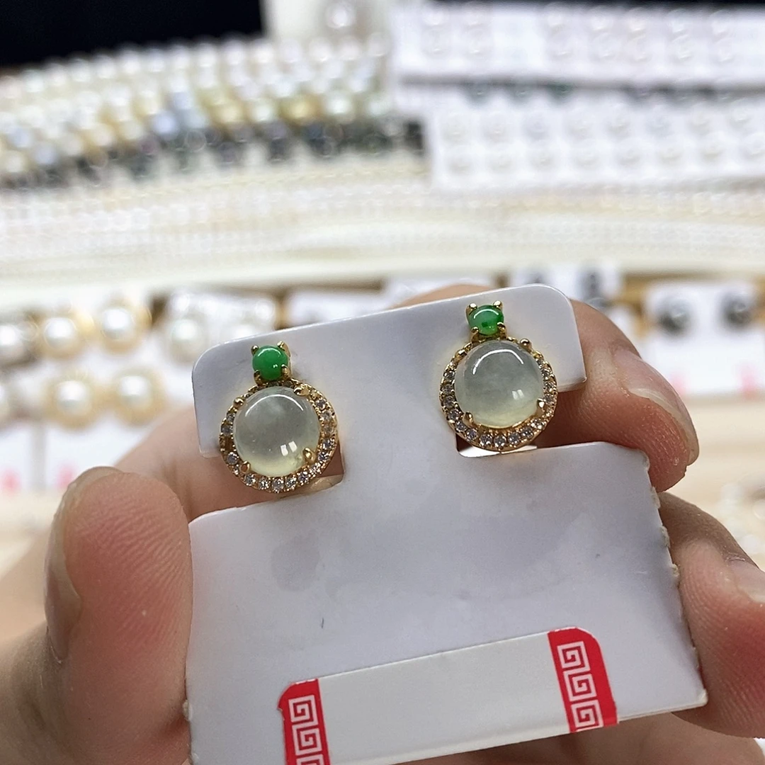 翡翠银S925镶嵌耳饰
