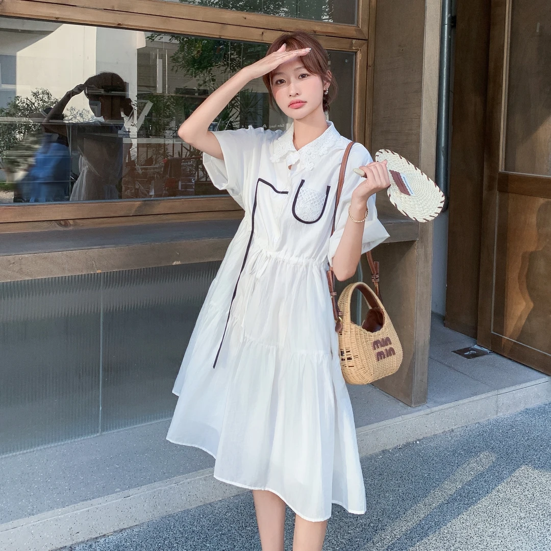 韩版设计感衬衫连衣裙女2025夏季新款显瘦气质小个子宽松白色裙子