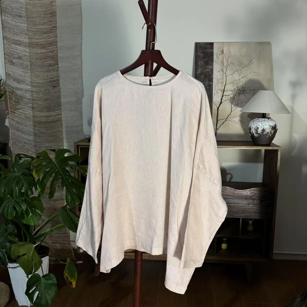【大梅子推荐】设计款亚麻圆领上衣MQ7026